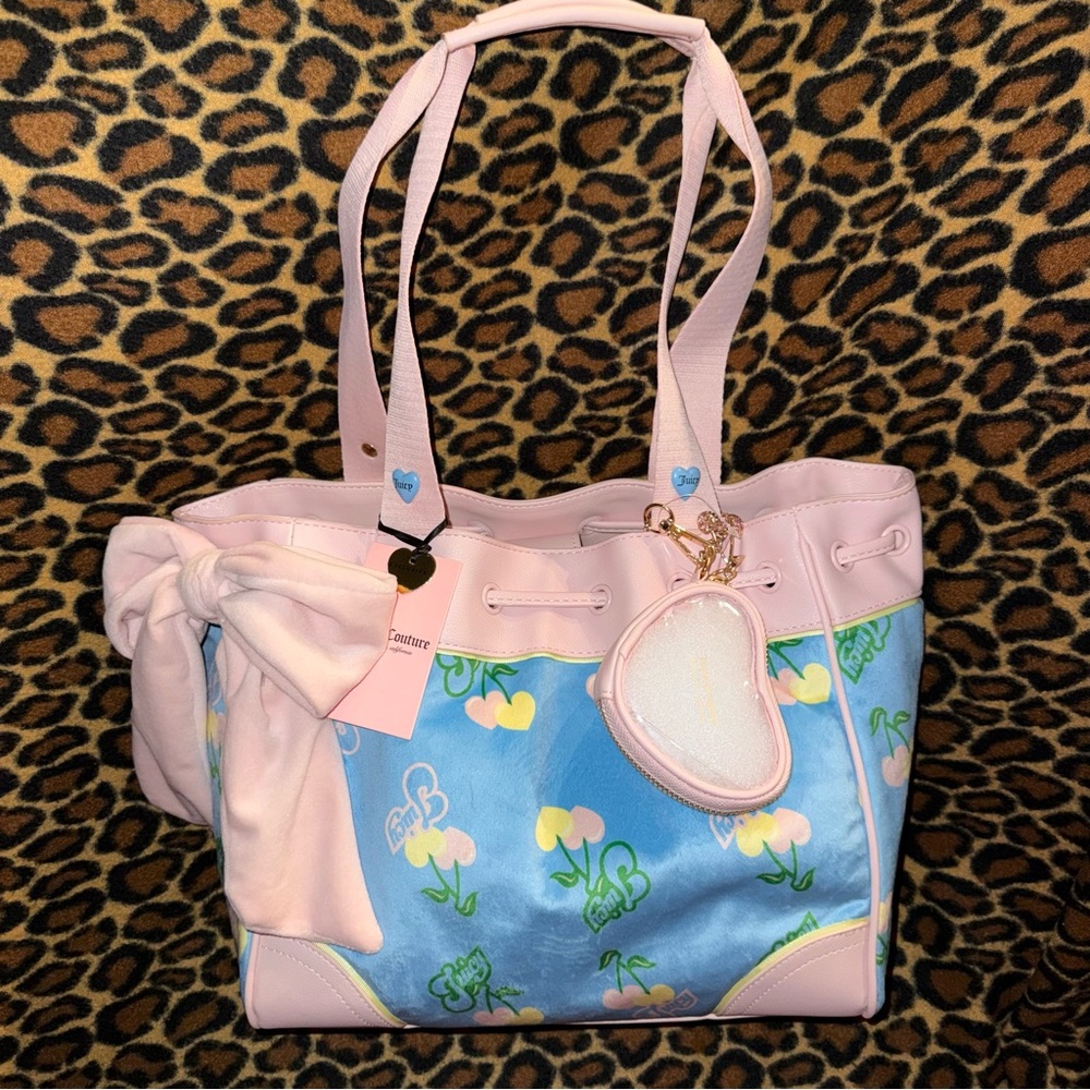 NWT Juicy Couture Exclusive Blue Gleam Retro Juicy Cherry Gelato Daydreamer Tote